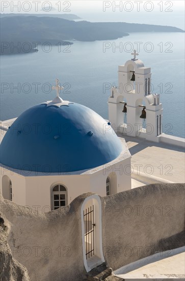 Blue dome and bell-tower of Firostefani Church