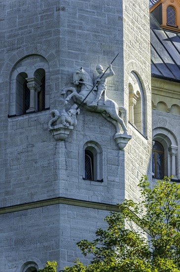 Sigurd the Dragon Slayer at the stair tower of Neuschwanstein Castle