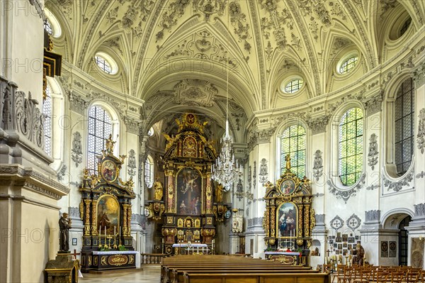 Interior of the baroque pilgrimage church of Maria Birnbaum with high altar and side altars