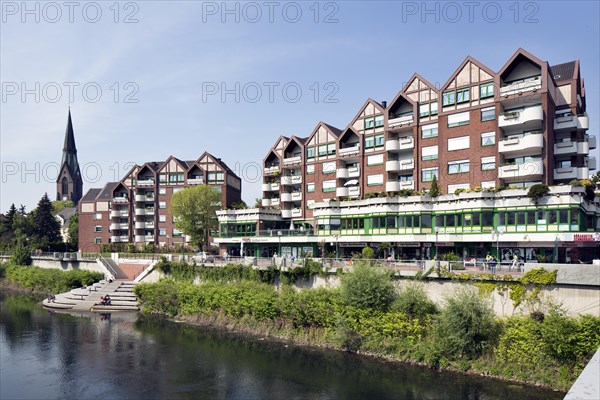 Residential and commercial buildings along the river Lippe