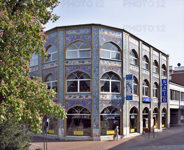 Commercial building with Oriental facade decorations