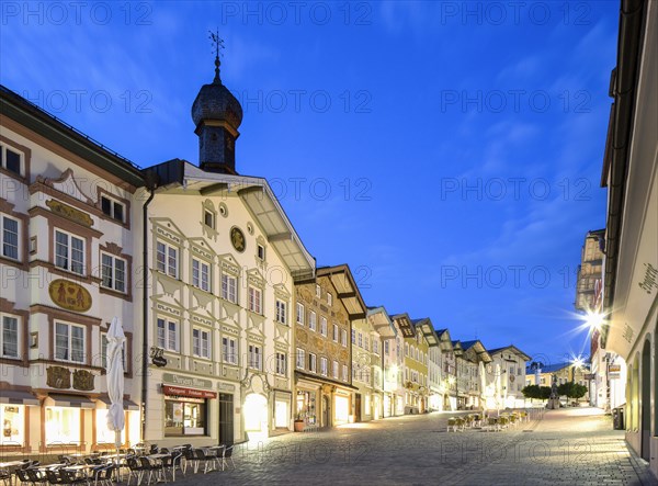 Residential and commercial buildings at dusk