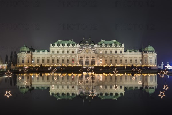 Belvedere Castle with Christmas lights at night