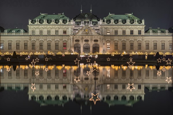 Belvedere Castle with Christmas lights at night