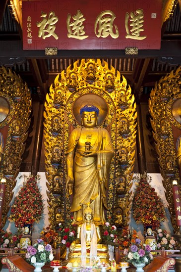 Golden Buddha Shakyamuni with fire ring