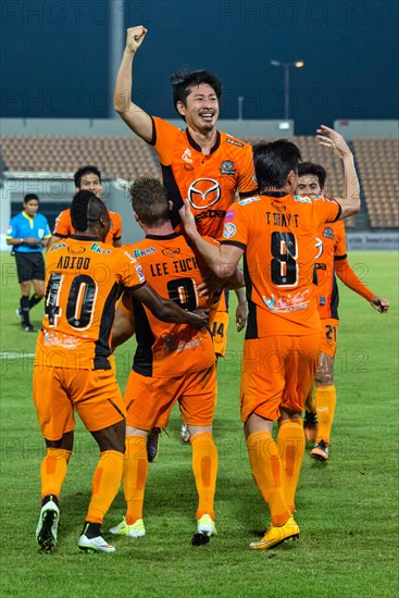 Goal celebration Satoshi Naganoof the FC Nakhon Ratchasima