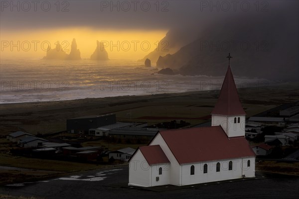 Reynisdrangar with Vik i Myrdal Church