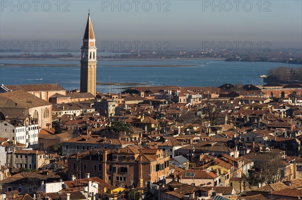 View of historic centre with church San Francesco della Vigna over the lagoon