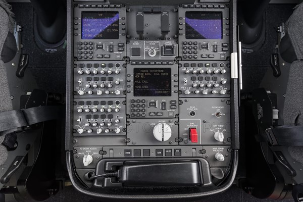 Center console in the cockpit of a Boeing 787-9 Dreamliner of the airline ANA