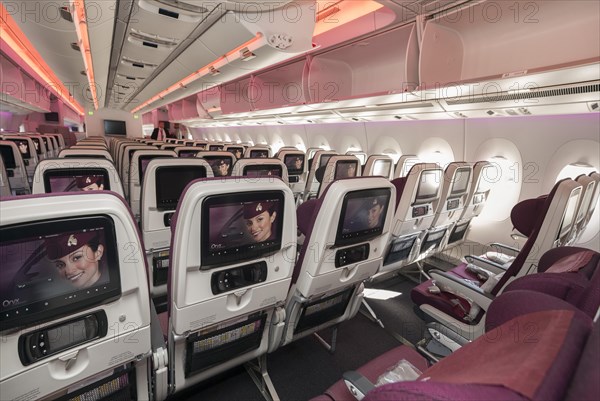 Economy class seats in a Qatar Airways Airbus A350 XWB