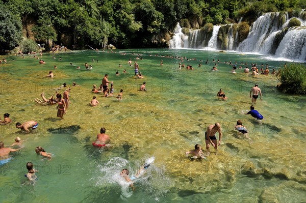 Bathing tourists at Skradinski Buk