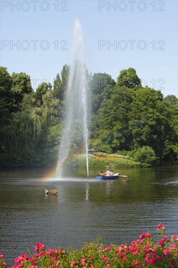 Pond in the park with fountains