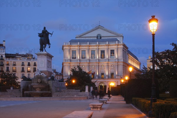 Opera house Teatro Real on the Plaza de Oriente at dusk