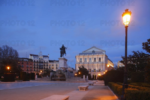 Opera house Teatro Real on the Plaza de Oriente at dusk