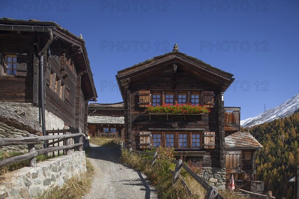 Valais timber houses in the mountain village Findeln