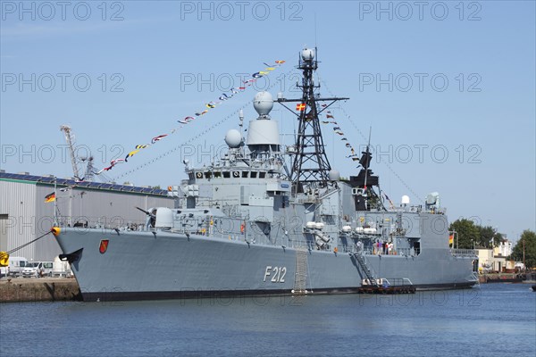 Multipurpose frigate Karlsruhe in the Neuer Hafen port