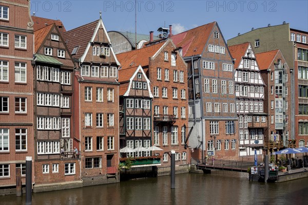 Historic town houses in Deichstrasse on Nikolaifleet canal