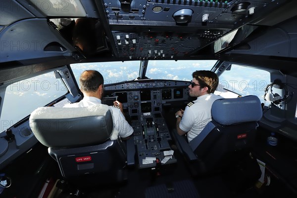 Pilot and copilot in cockpit