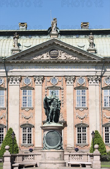 Riddarhuset or The House of Nobility with the statue of the Swedish King Gustav Vasa or Gustav Eriksson