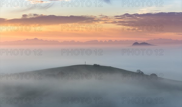 Morning high fog with view towards the mountains Bisberg