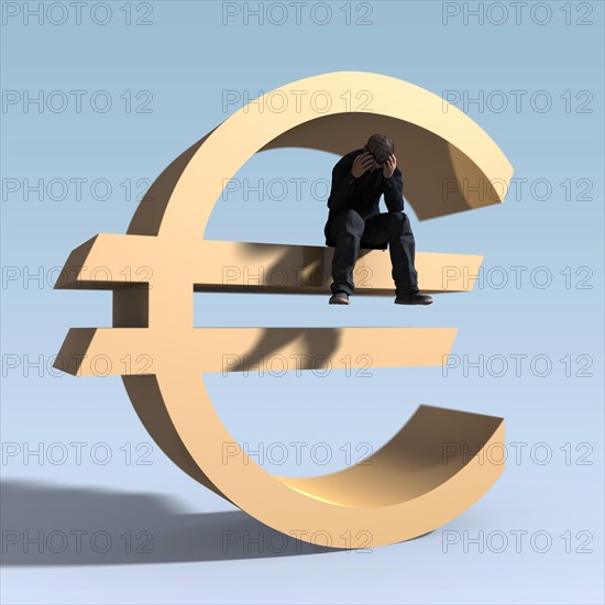 Man sitting on euro symbol