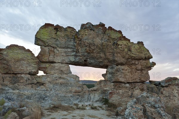 Rock formation La Fenetre d'Isalo at dusk