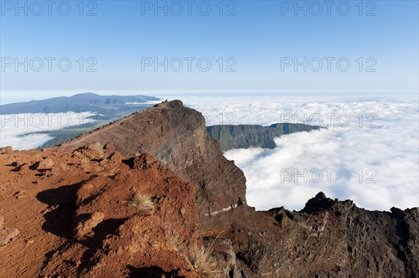 Red volcanic rock on the summit