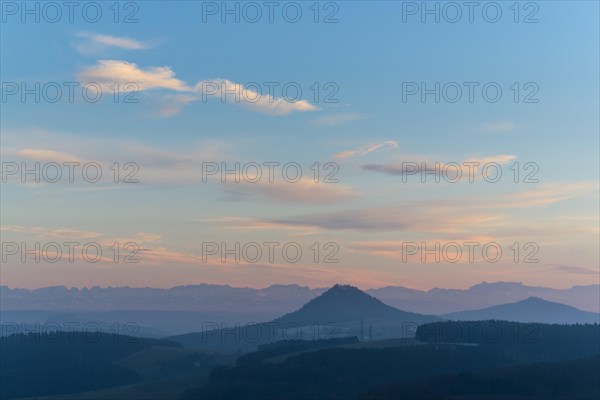 Hegau landscape with Hohenhewen Mountain and Hohenstoffeln Mountain