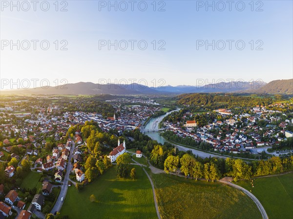 Bad Tolz with Calvary and Isar at sunrise