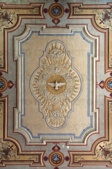 Baroque ceiling with peace dove in the Spitalkirche church