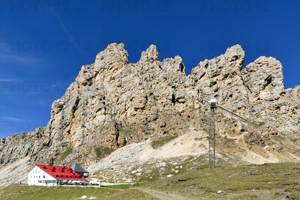 Tierser-Alpl-Hutte mountain hut below the Rosszahne