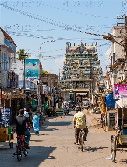 Street scene with temple