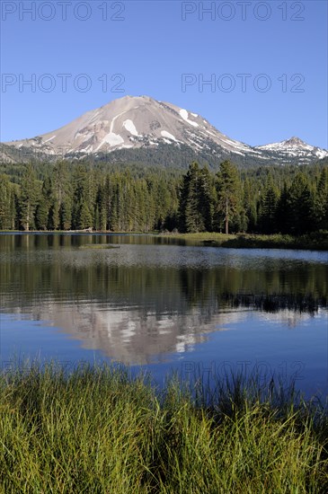 Volcano Lassen Peak reflected in Manzanita Lake