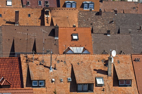 View of the tiled roofs of the historic centre