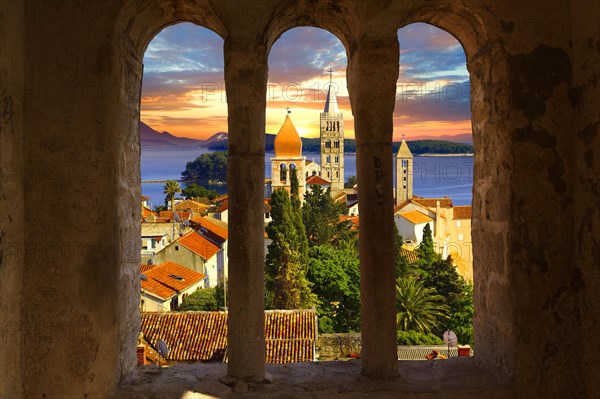 View from St John Church tower over the medieval roof tops of Rab town