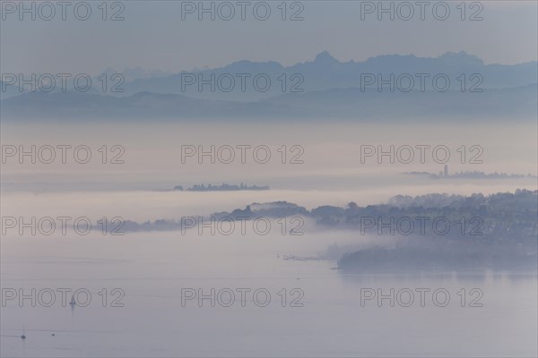 Fog over Lake Constance with a view towards Dingelsdorf