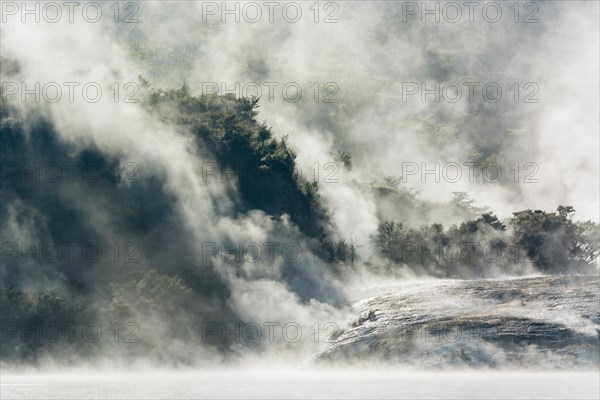 Fog and steam from hot springs