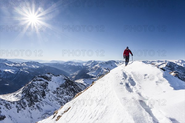 Climbers during the ascent to the Penser Weisshorn from Penser Joch in the Sarn Valley in the Sarn Alps