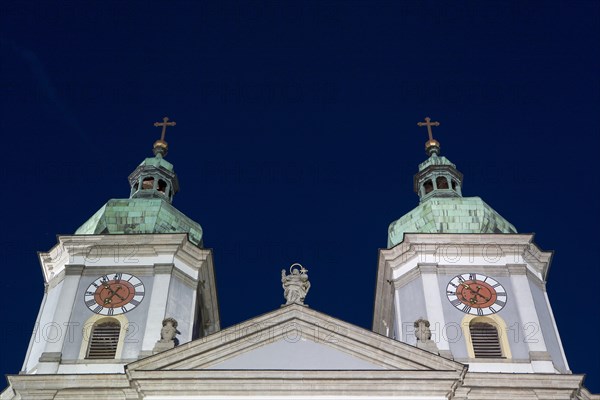 Twin onion domes of the Collegiate Basilica of Waldsassen against the night sky