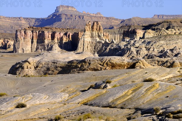 Sandstone formations and rock towers smoothed by erosion