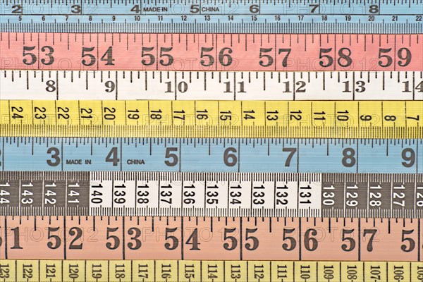 Various colourful measuring tapes