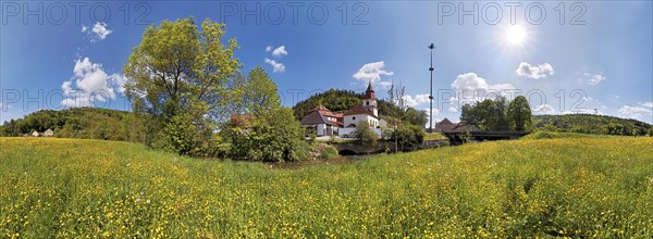 Village of Altdorf with a flower meadow
