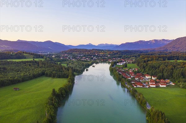 Isar reservoir Tolz at sunrise