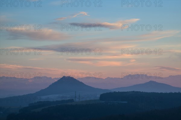 Hegau landscape with Hohenhewen Mountain and Hohenstoffeln Mountain