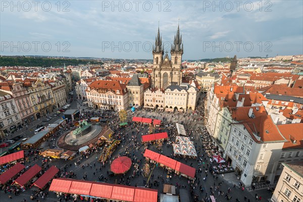 Old Town Square with a market and Tyn Church