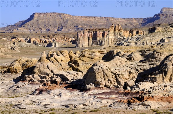 Sandstone formations and rock towers smoothed by erosion