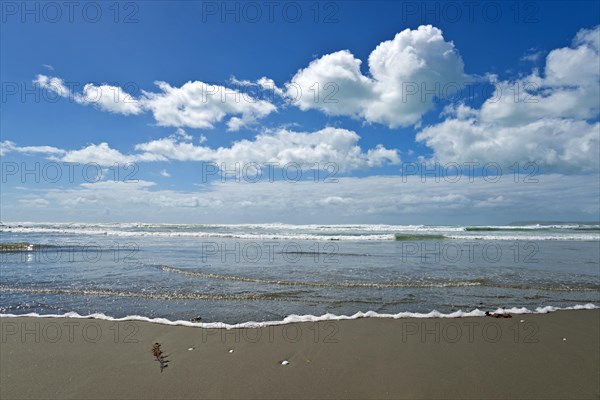 Beach with cumulus clouds