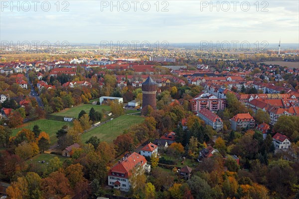 View of the city of Leipzig and its surroundings from the Monument to the Battle of the Nations in autumn