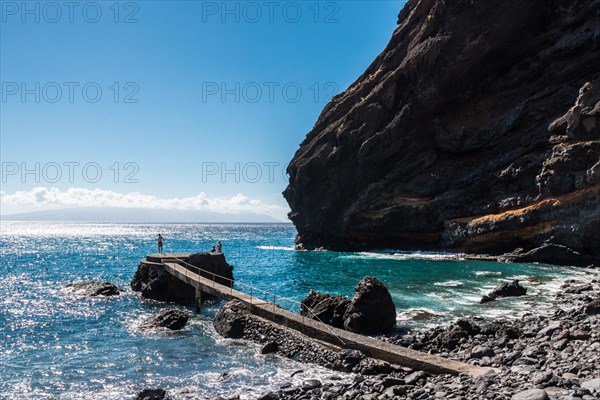 Concrete jetty on the coast of the Masca Gorge