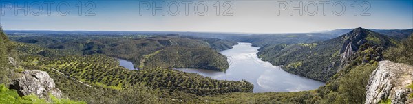 Panorama of the dammed Rio Tajo in Monfraguee National Parks